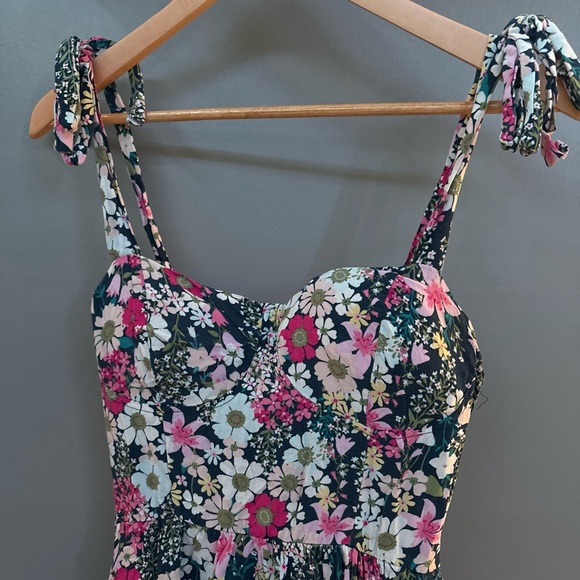 As U Wish Navy Floral Tie-Strap Dress - Picture 2 of 4